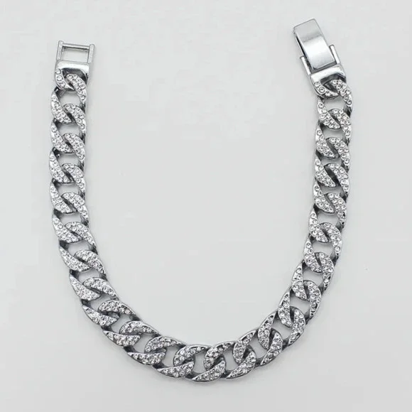 Icy bling thick Cuban link metal bracelet - Picture 2 of 5